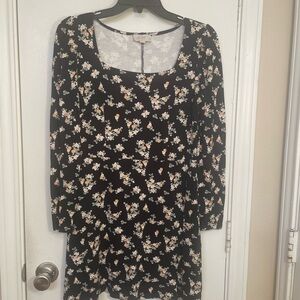 Loft Floral Black Dress With Square Neckline
